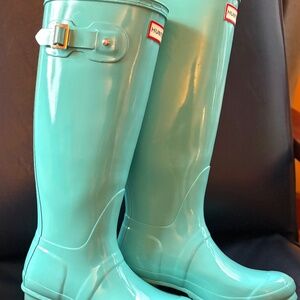 Hunter Original Wellies Gloss Tiffany Blue Tall boots sz 7 - 38